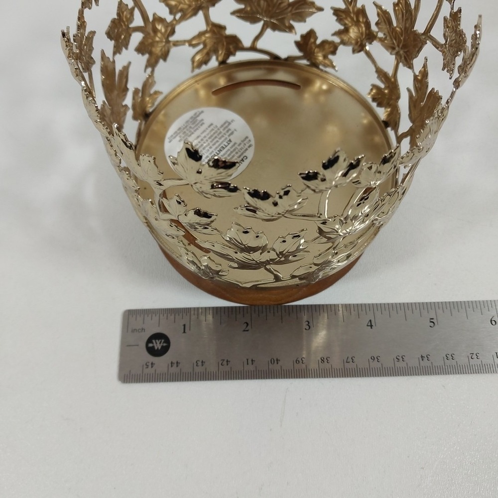 BATH & BODY‎ WORKS Gold Maple Leaves 3-Wick Candle Holder Wooden Base - Picture 5 of 5